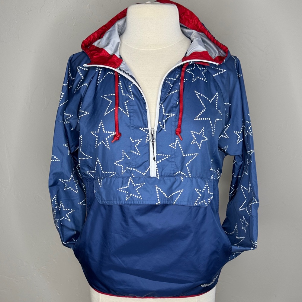 Eddie Bauer Momentum Anorak Windbreaker Blue with White Star & Red Trim